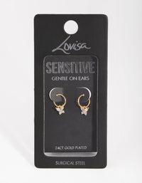 24 Carat Gold Plated Surgical Steel Butterfly Charm Sleeper Earrings - link has visual effect only