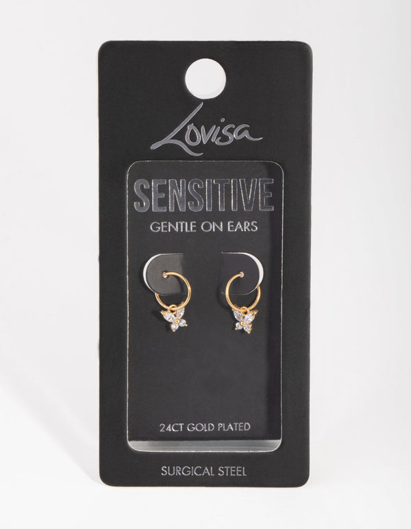 24 Carat Gold Plated Surgical Steel Butterfly Charm Sleeper Earrings