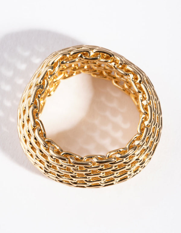 Gold Wide Mesh Ring