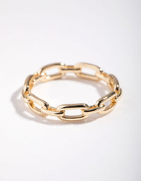 Gold Plated Skinny Rectangle Link Ring - link has visual effect only