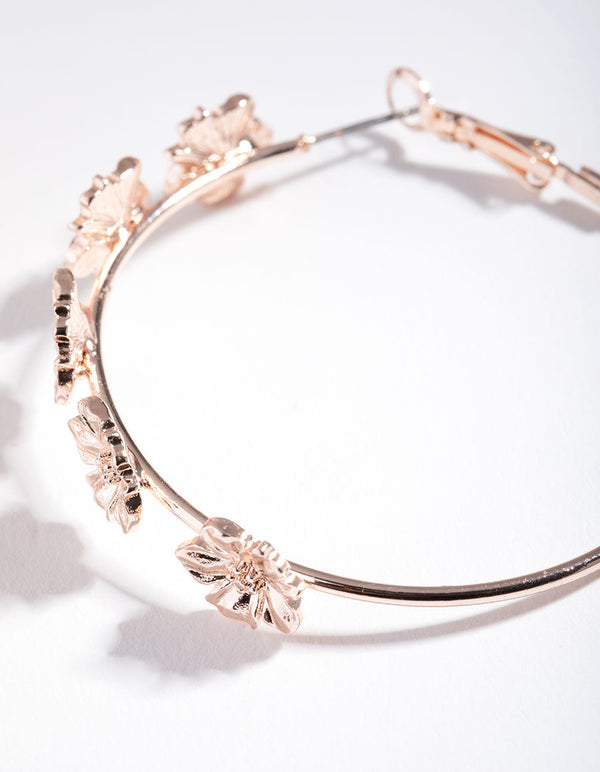 Rose Gold Metal Flower Hoop Earrings