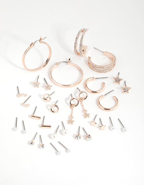 Rose Gold Star and Hoop 16-Pack Earring