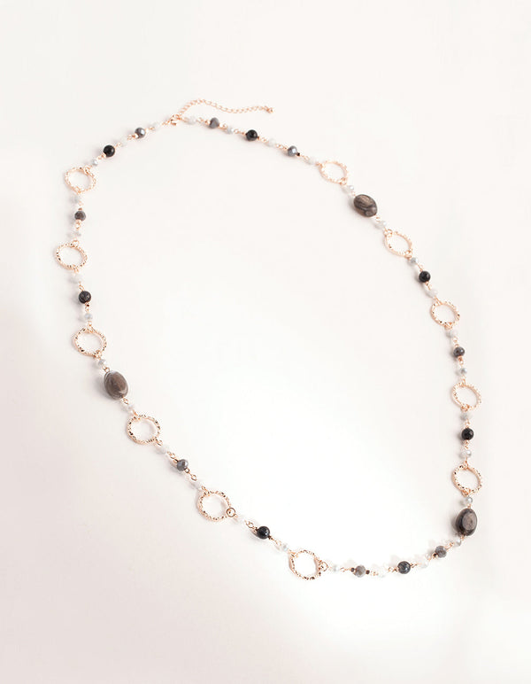 Rose Gold Crater Hoop and Bead Necklace