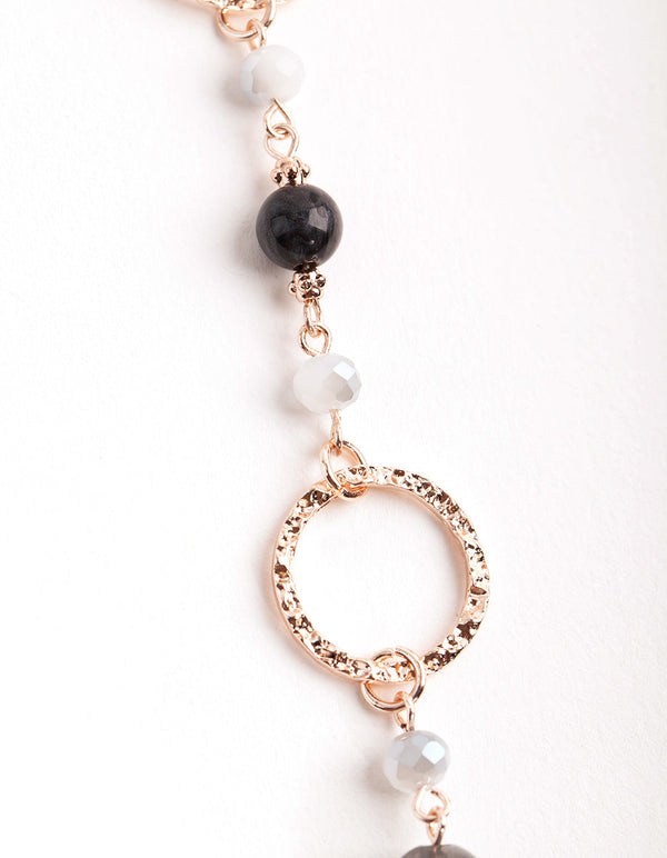 Rose Gold Crater Hoop and Bead Necklace