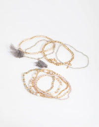 Gold Freshwater Pearl Tassel 9-Pack Bracelets - link has visual effect only