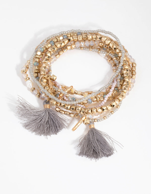 Gold Freshwater Pearl Tassel 9-Pack Bracelets