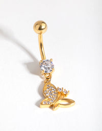Gold Surgical Steel Cubic Zirconia Butterfly Drop Belly Ring - link has visual effect only