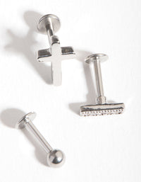Surgical Steel Rhodium Ball Cross 3-Pack Flatbacks - link has visual effect only