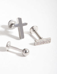 Surgical Steel Rhodium Ball Cross 3-Pack Flatbacks - link has visual effect only