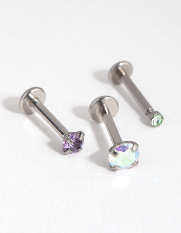 Rhodium Surgical Steel Graduated Cubic Zirconia Flat Backs