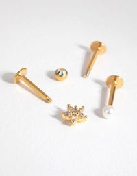Gold Surgical Steel Flower and Pearl 3-Pack Flat Backs - link has visual effect only