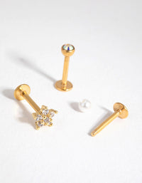 Gold Surgical Steel Flower and Pearl 3-Pack Flat Backs - link has visual effect only