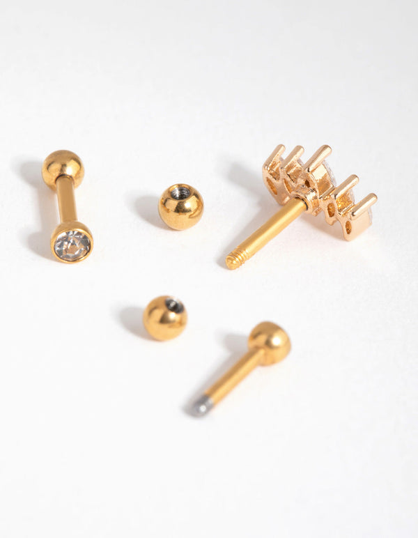 Gold Surgical Steel Cubic Zirconia Marquise 3-Pack Barbells
