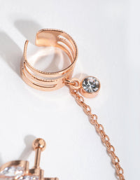 Surgical Steel Rose Gold Cubic Zirconia Marquise Barbell and Earcuff - link has visual effect only
