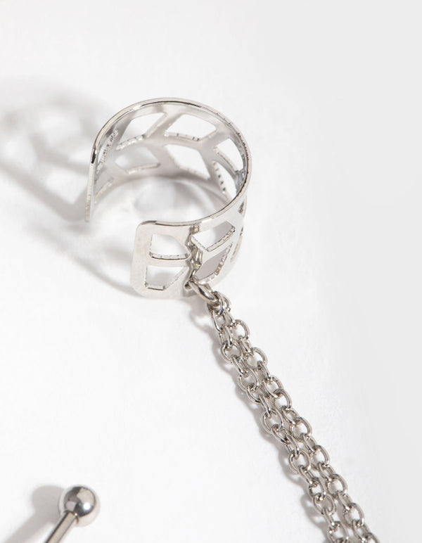 Surgical Steel Rhodium Celestial Barbell and Earcuff