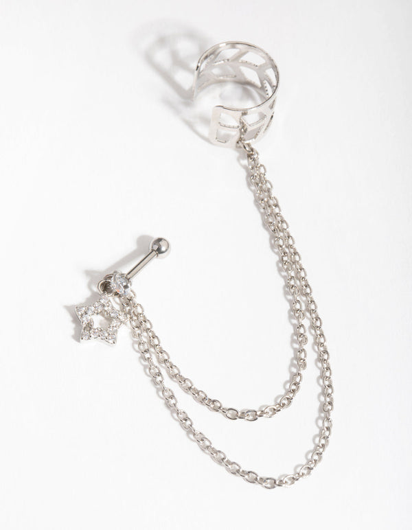 Surgical Steel Rhodium Celestial Barbell and Earcuff