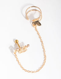 Surgical Steel Gold Butterfly Barbell and Earcuff - link has visual effect only