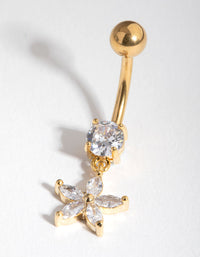 Gold Cubic Zirconia Flower Drop Belly Ring - link has visual effect only
