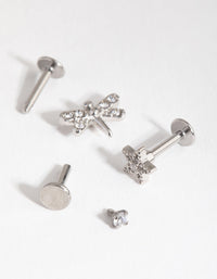 Surgical Steel Rhodium Flower Dragonfly 3-Pack Flat Backs - link has visual effect only