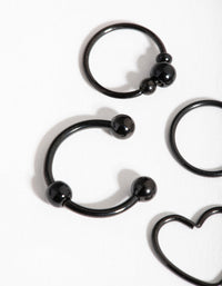 Matte Surgical Steel Heart Ring 4-Pack Earring - link has visual effect only