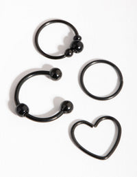 Matte Surgical Steel Heart Ring 4-Pack Earring - link has visual effect only