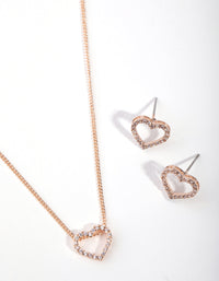 Rose Gold Diamond Simulant Heart Necklace and Earrings Set - link has visual effect only