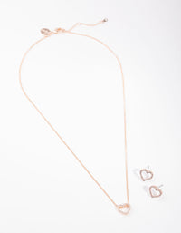 Rose Gold Diamond Simulant Heart Necklace and Earrings Set - link has visual effect only