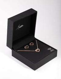 Rose Gold Diamond Simulant Heart Necklace and Earrings Set - link has visual effect only