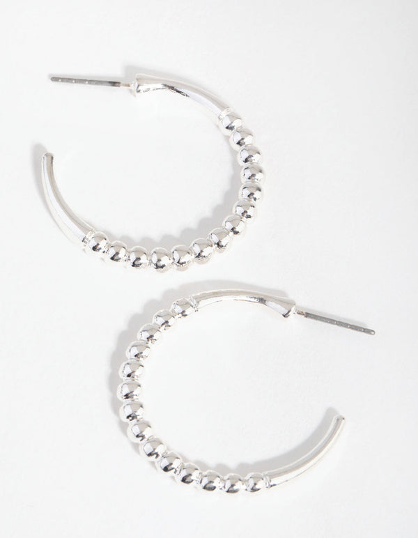 Silver Half Textured Hoop Earrings