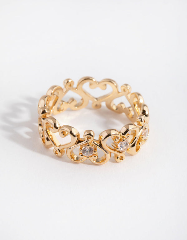 Gold Heart Swirl Diamante Ring