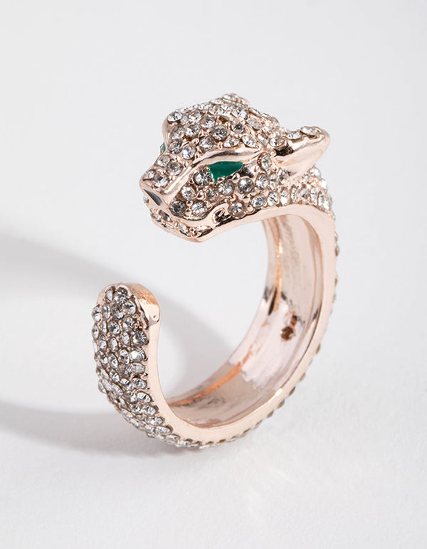Rose Gold Diamante Panther Ring