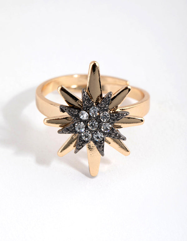 Gold Diamante Starbust Ring