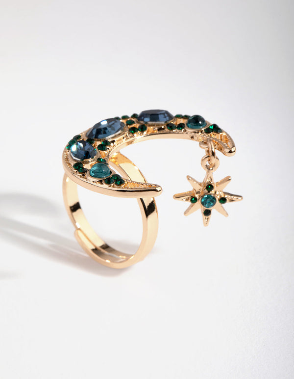 Gold Moon and Star Jingle Ring