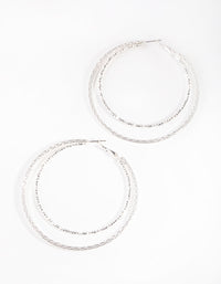 Silver Textured Double Hoop Earrings - link has visual effect only