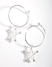 Silver Diamante Star Drop Hoop Earrings - link has visual effect only