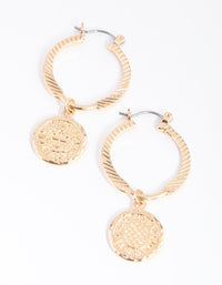 Gold Coin Textured Hoop Earrings - link has visual effect only