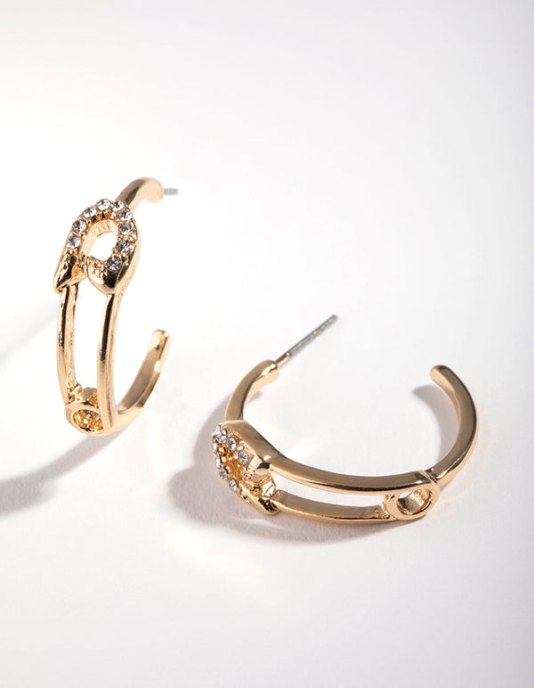 Gold Diamante Paperclip Hoop Earrings