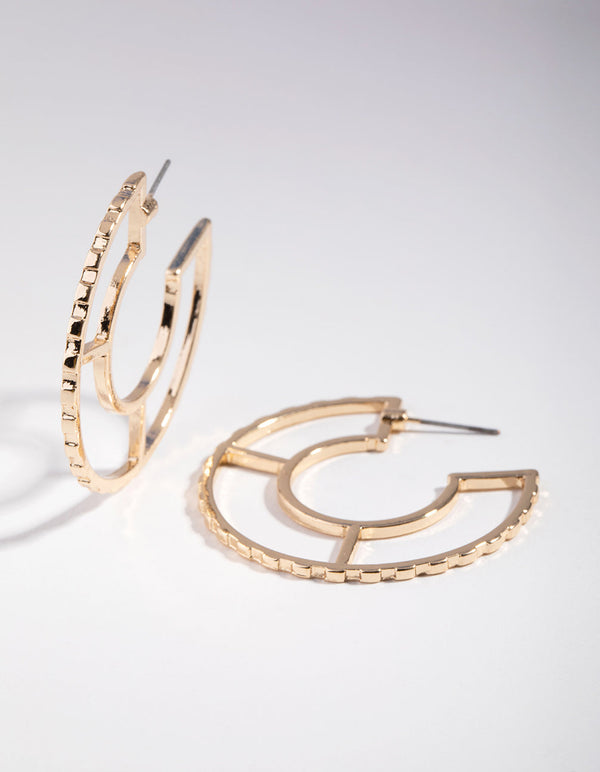 Gold Textured Outline Hoop Earrings