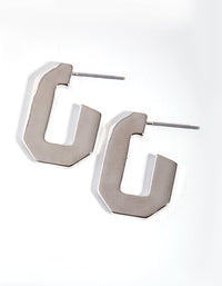 Rhodium Rounded Rectangle Hoop Earrings - link has visual effect only