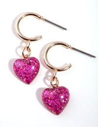 Rose Gold Glitter Heart Huggie Earrings - link has visual effect only