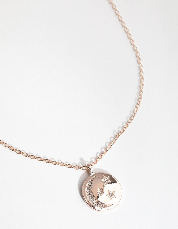 Rose Gold Celestial Diamante Disc Necklace