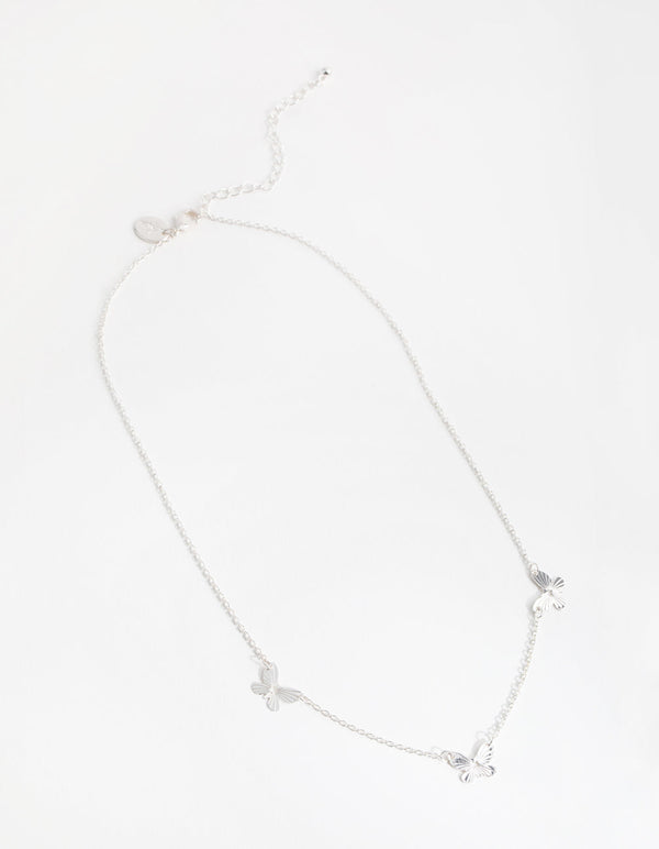 Silver Triple Butterfly Necklace