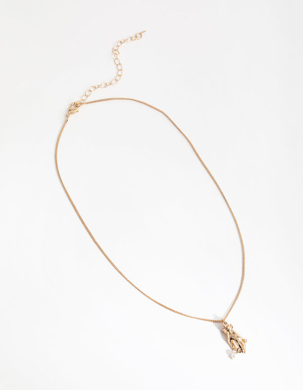 Gold Faux Pearl Hand Necklace