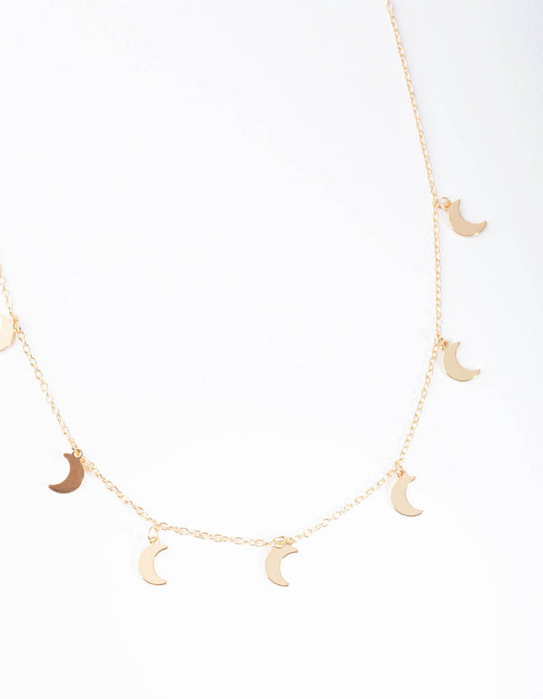 Gold Multi Moon Station Necklace