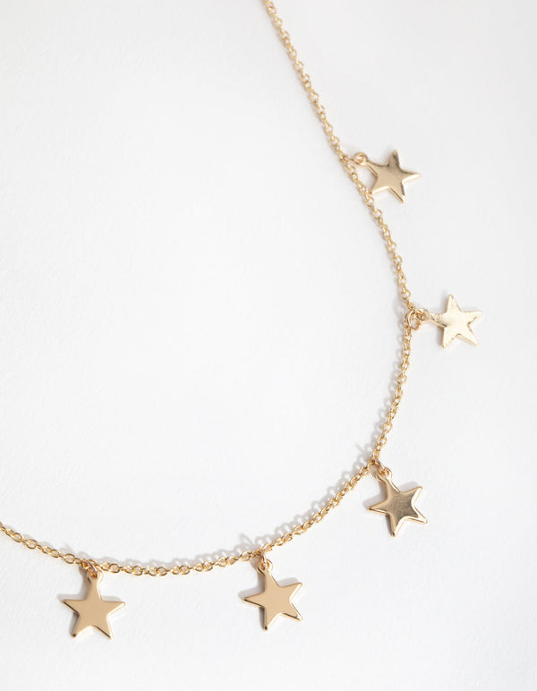 Gold Multi Star Station Necklace