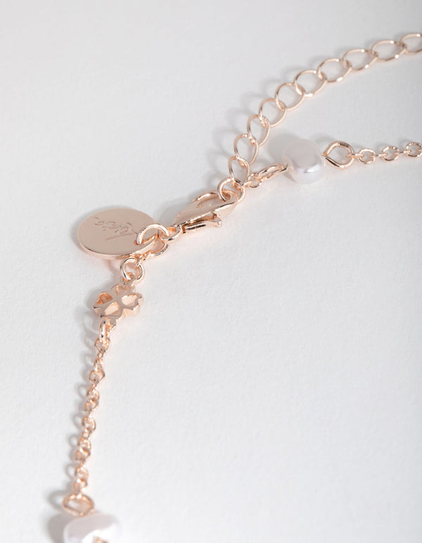 Rose Gold Faux Pearl Clover Choker Necklace