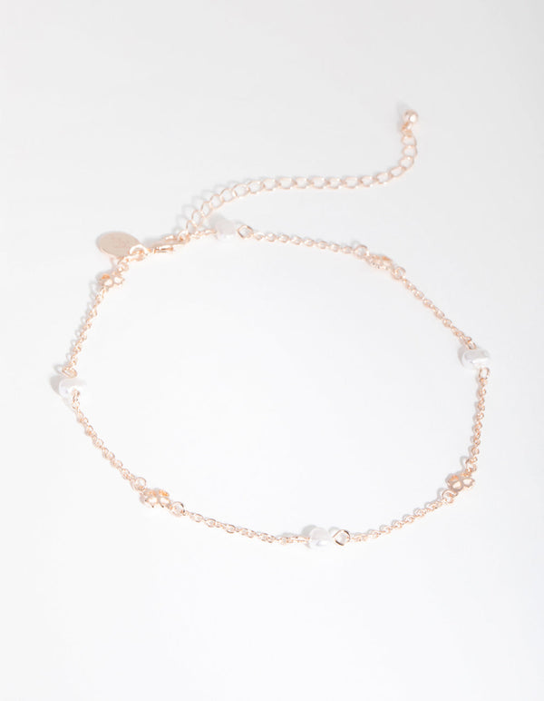 Rose Gold Faux Pearl Clover Choker Necklace
