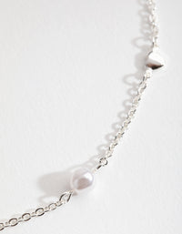 Silver Faux Pearl Heart Choker Necklace - link has visual effect only