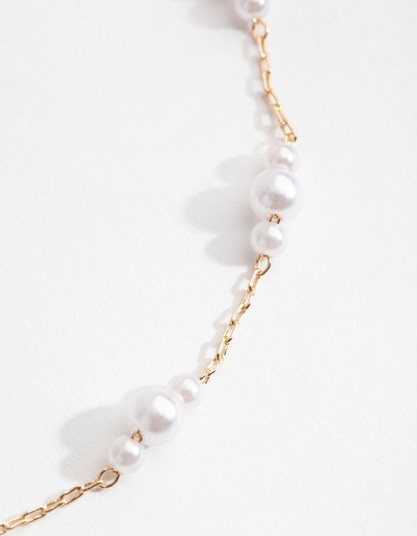 Gold Tripple Pearl Station Choker Necklace