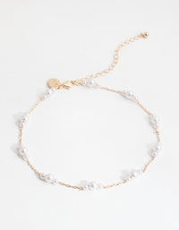 Gold Tripple Pearl Station Choker Necklace - link has visual effect only